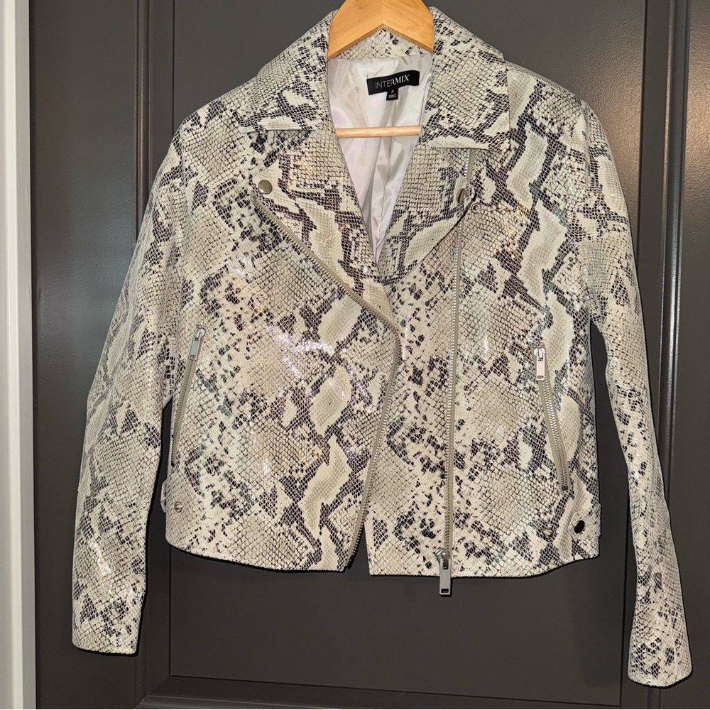INTERMIX Moto Leather Python Print Crop Jacket - … - image 6